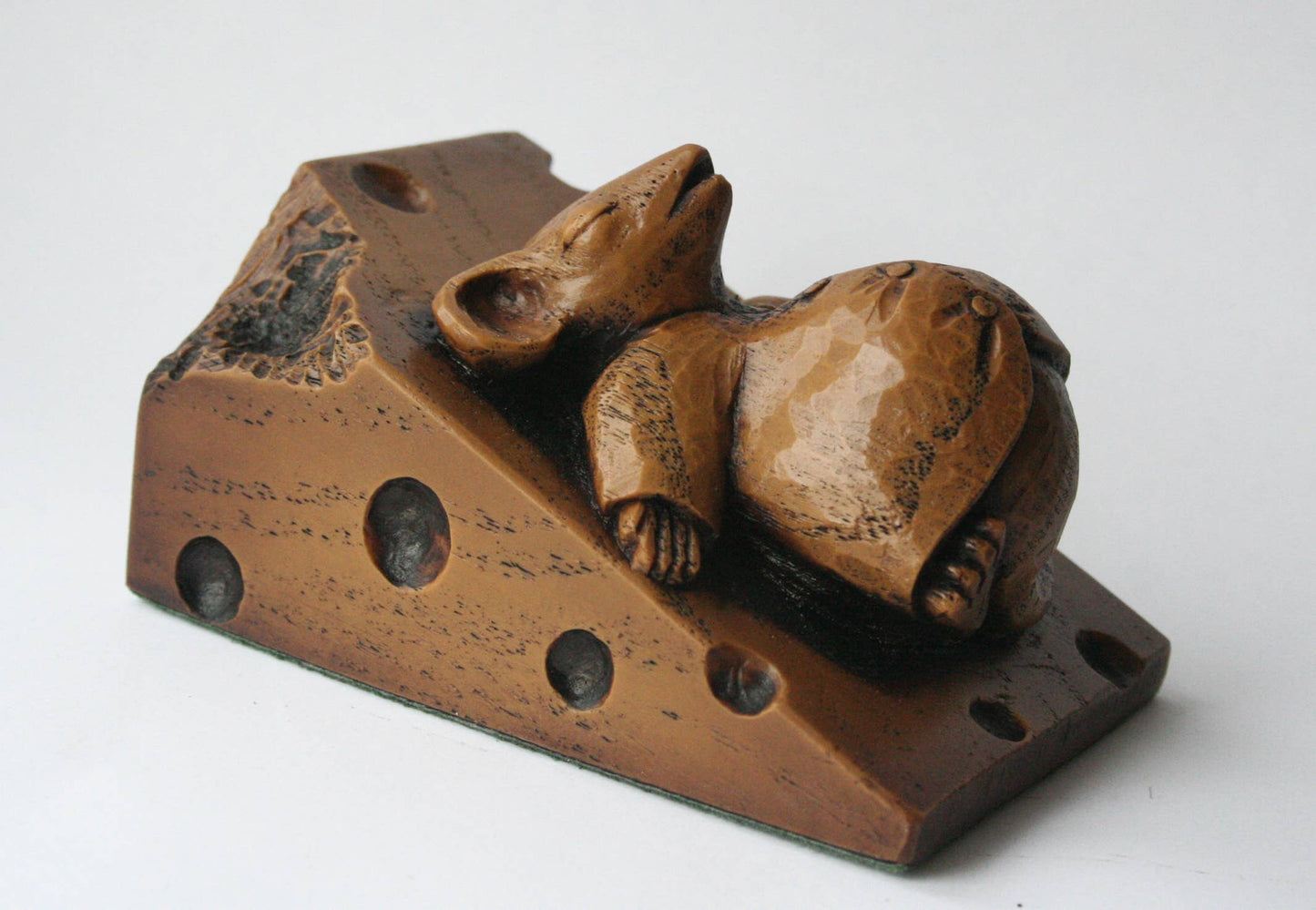 Church Mouse Asleep on Cheese Reproduction Carving Ornament.
