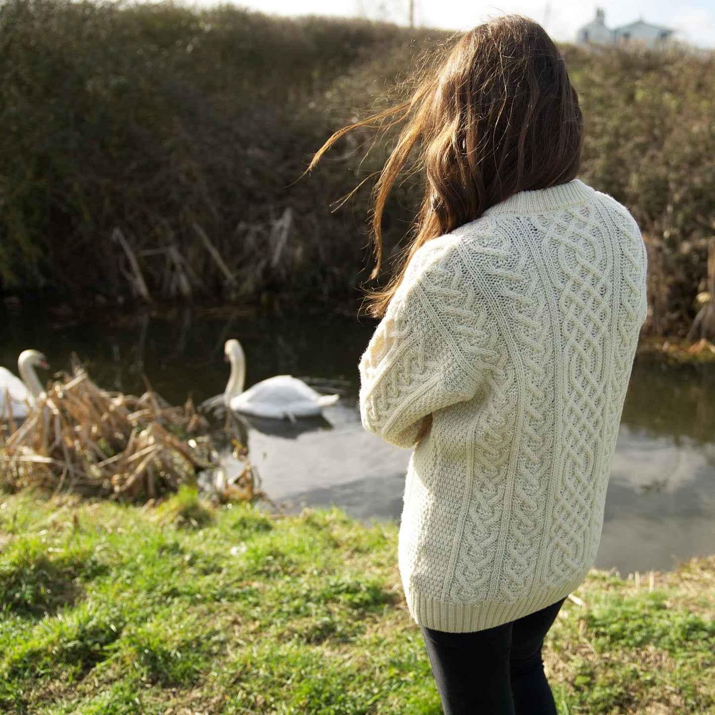 British Wool Aran Cable Jumper - Ecru