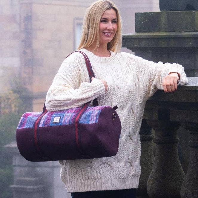 Harris Tweed Barrell Holdall Weekender Bag Pastel Pink