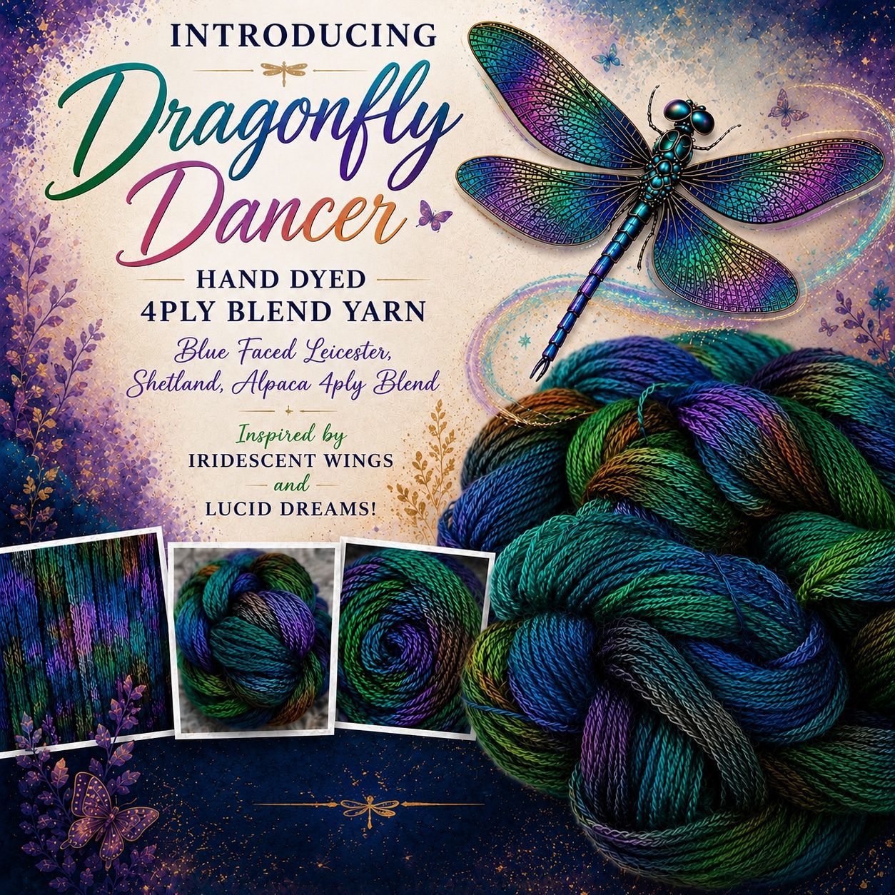 Bluefaced Leicester blend  - 4ply - Dragonfly Dancers