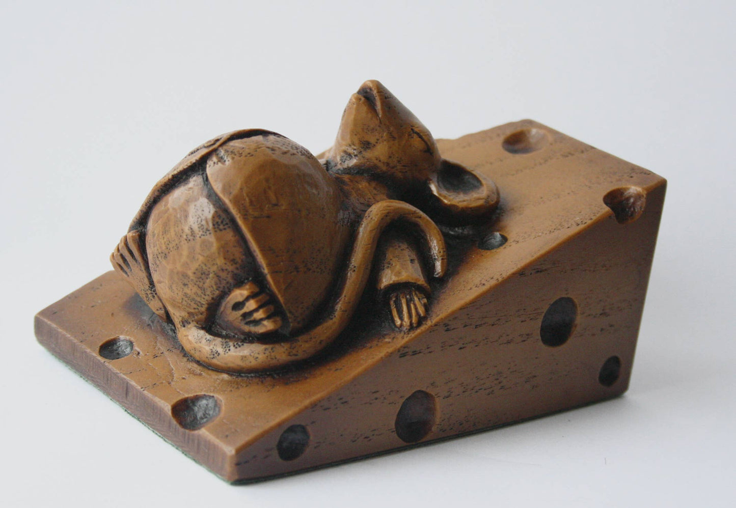 Church Mouse Asleep on Cheese Reproduction Carving Ornament.