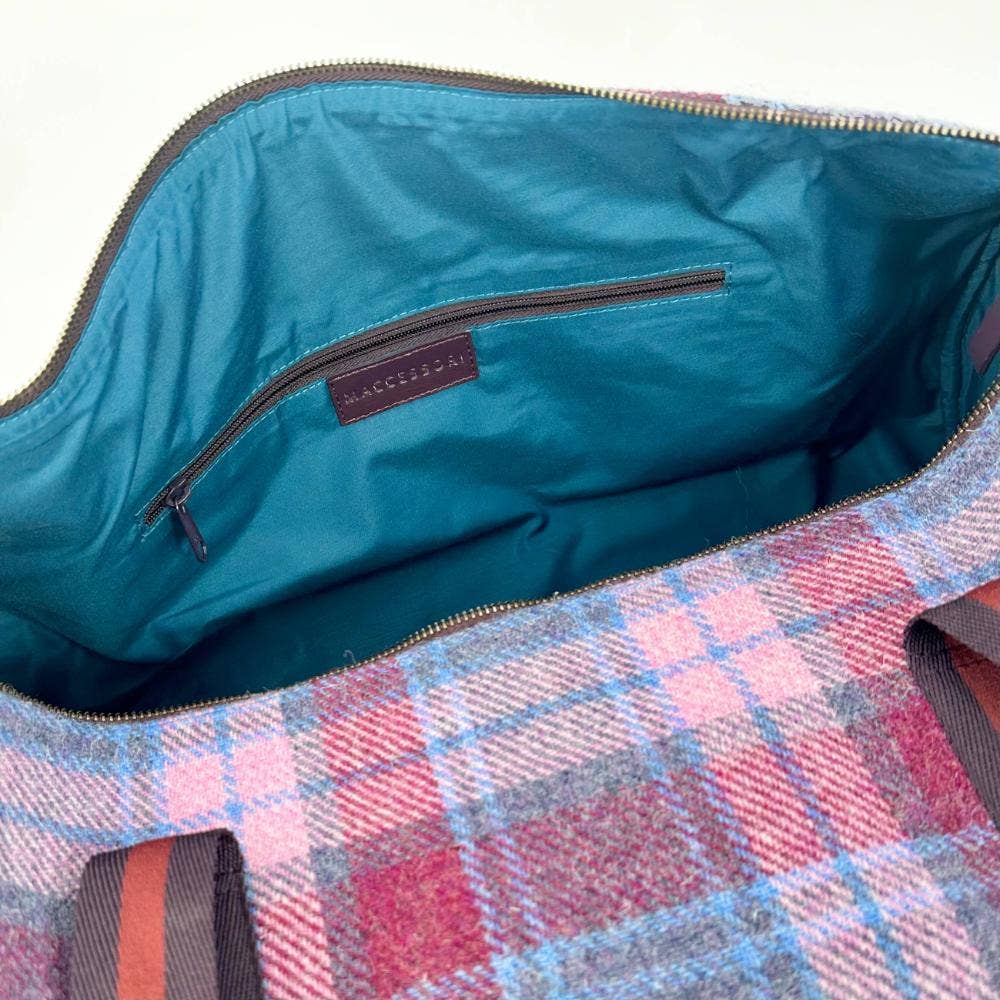Harris Tweed Barrell Holdall Weekender Bag Pastel Pink