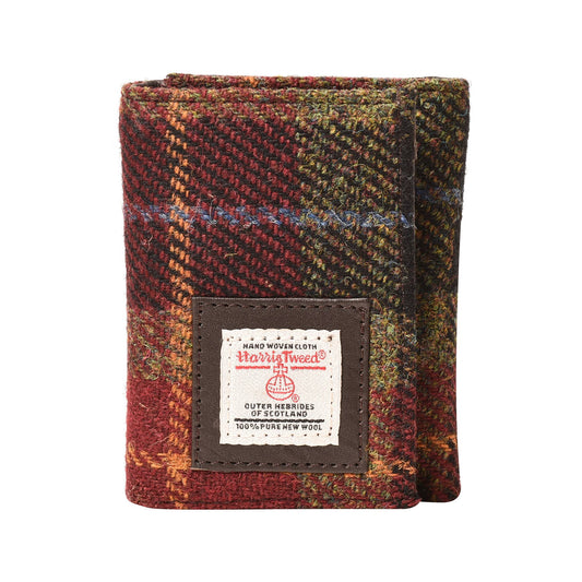 Harris Tweed Wallet Trifold Button Red