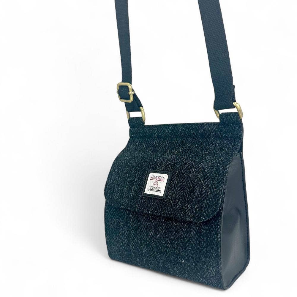 Harris Tweed Medium Satchel Bag Charcoal Herringbone