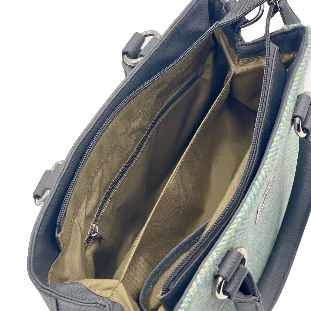 Harris Tweed Top Handle Bag Turquoise Herringbone