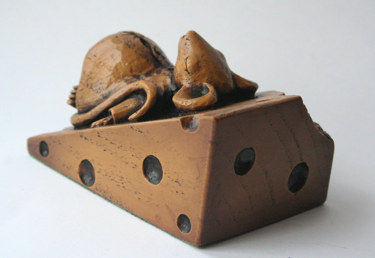Church Mouse Asleep on Cheese Reproduction Carving Ornament.