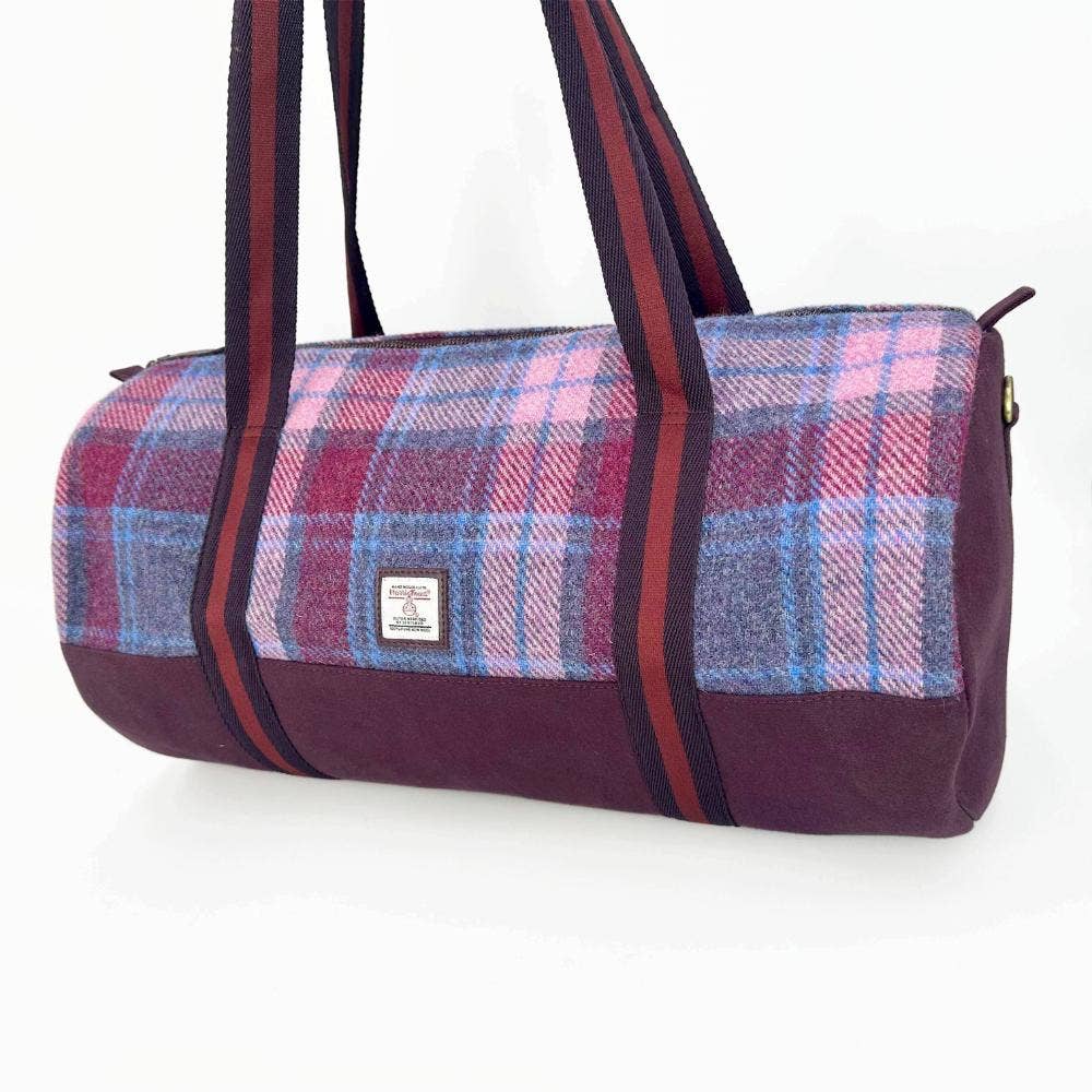 Harris Tweed Barrell Holdall Weekender Bag Pastel Pink