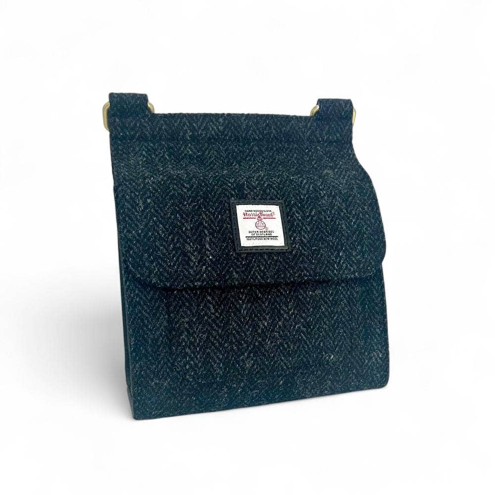 Harris Tweed Medium Satchel Bag Charcoal Herringbone
