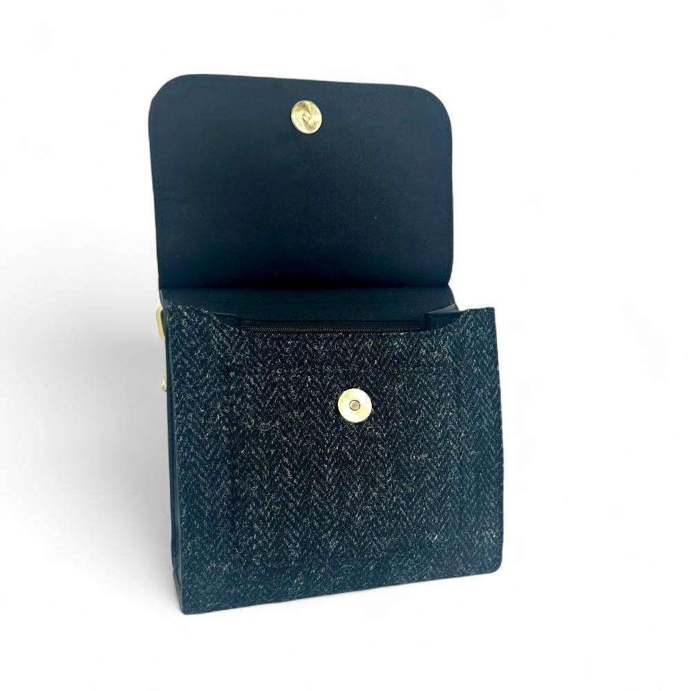 Harris Tweed Medium Satchel Bag Charcoal Herringbone
