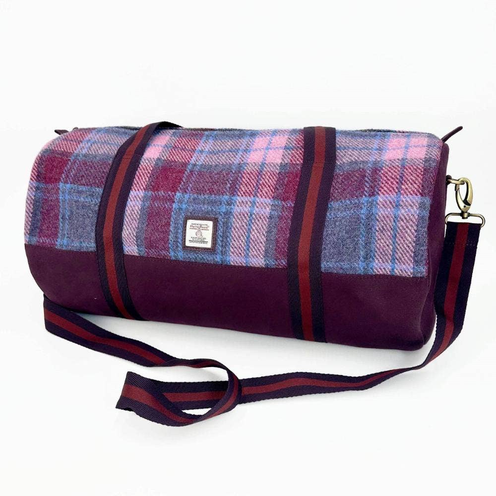 Harris Tweed Barrell Holdall Weekender Bag Pastel Pink