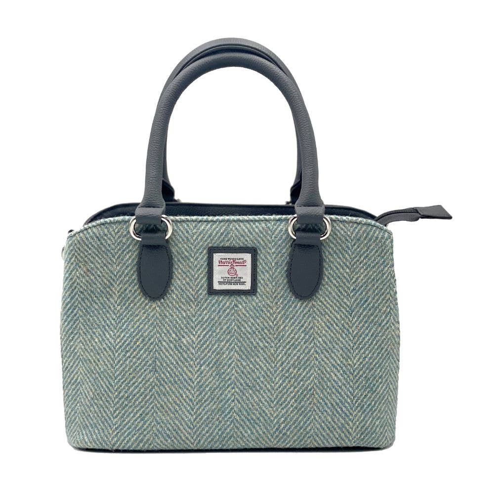 Harris Tweed Top Handle Bag Turquoise Herringbone
