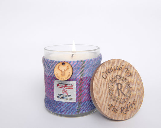 Amber & Lavender Candle with Harris Tweed Sleeve