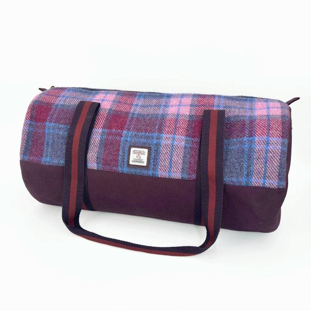 Harris Tweed Barrell Holdall Weekender Bag Pastel Pink