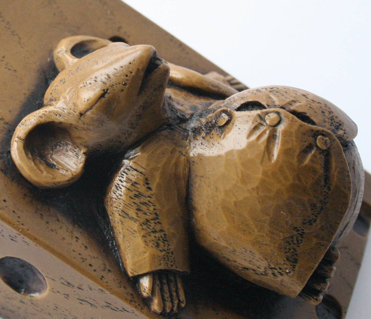 Church Mouse Asleep on Cheese Reproduction Carving Ornament.