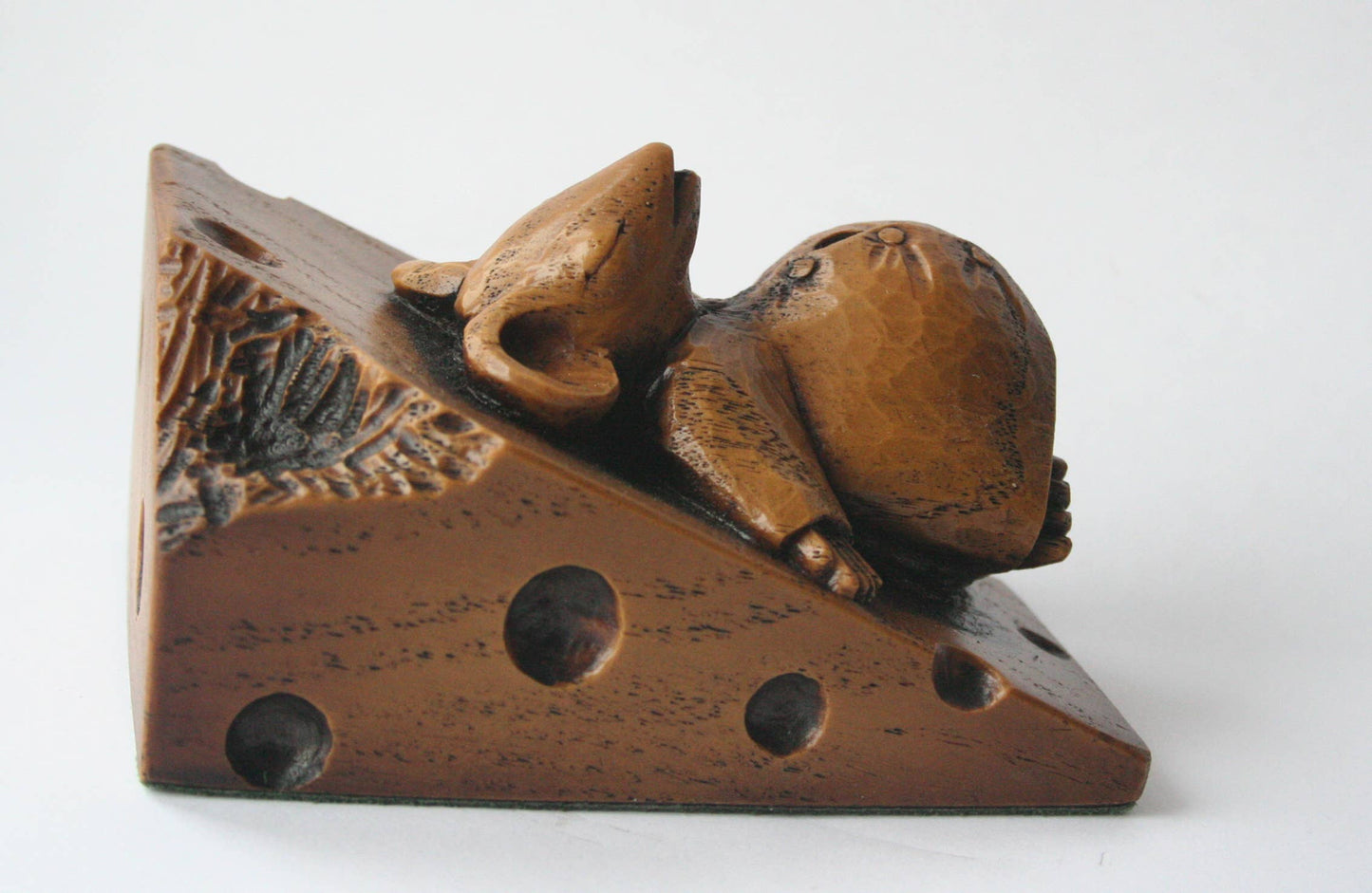 Church Mouse Asleep on Cheese Reproduction Carving Ornament.