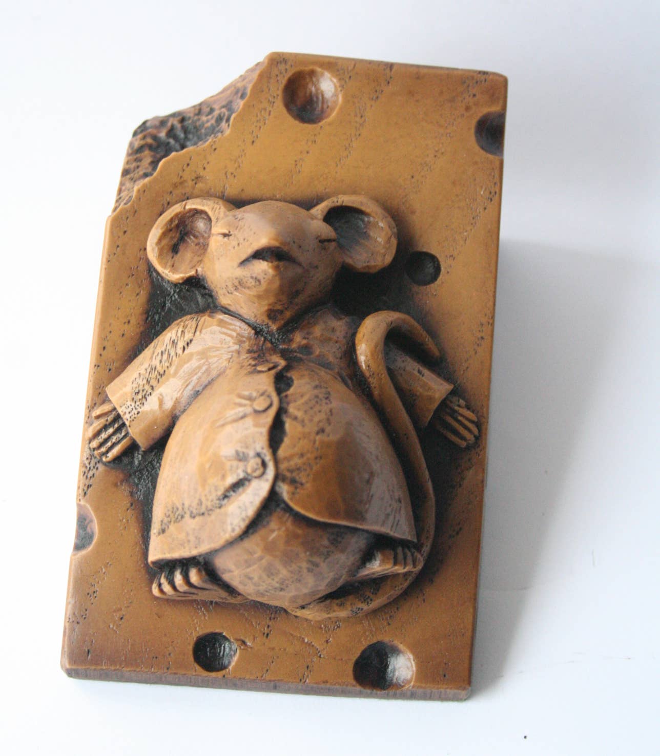 Church Mouse Asleep on Cheese Reproduction Carving Ornament.