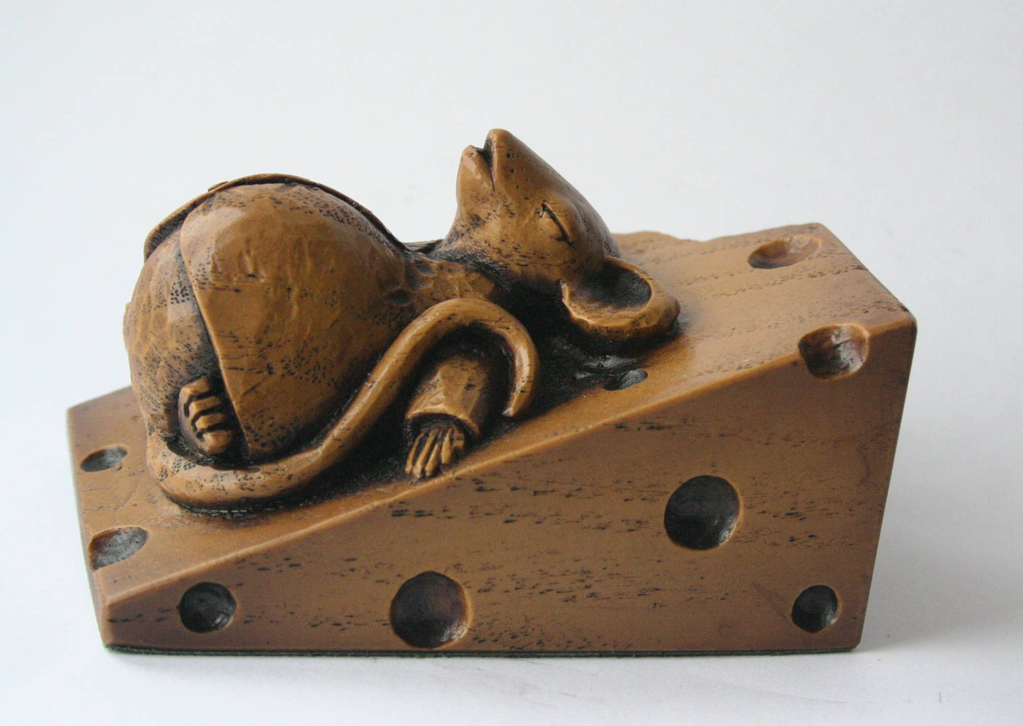 Church Mouse Asleep on Cheese Reproduction Carving Ornament.