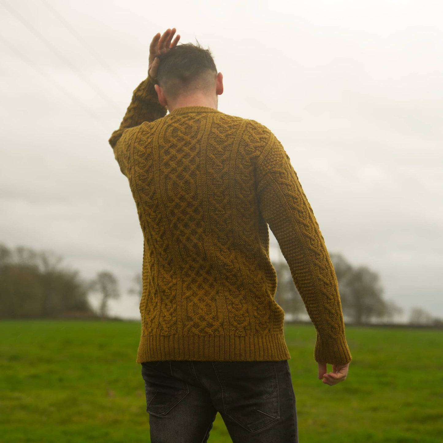 British Wool Aran Cable Jumper - Harvest