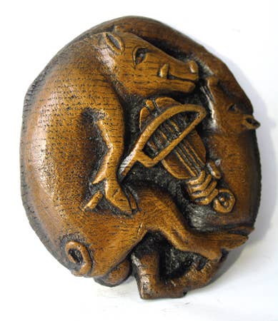 Pig Playing The Viol - Reproduction Cathedral Carving.