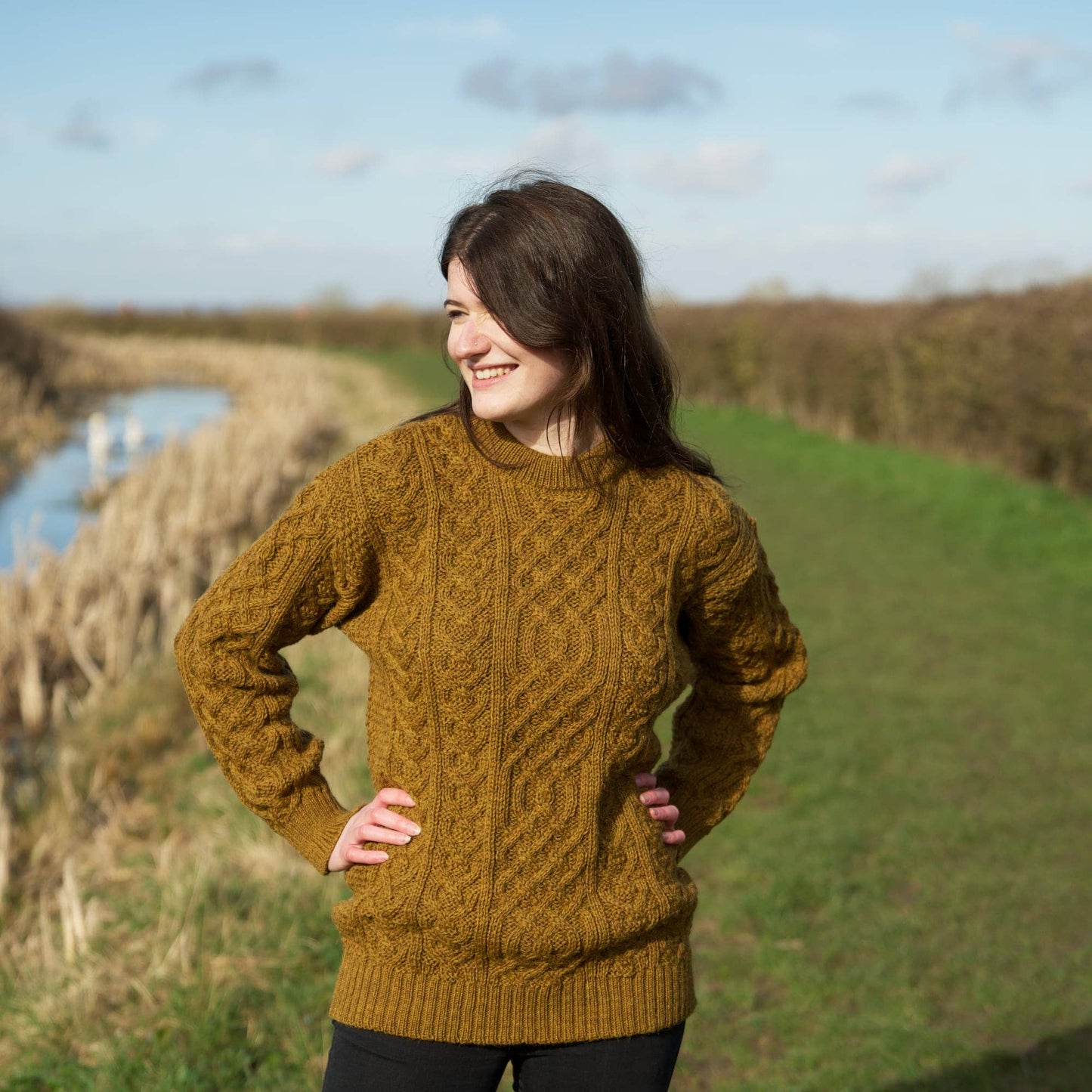 British Wool Aran Cable Jumper - Harvest