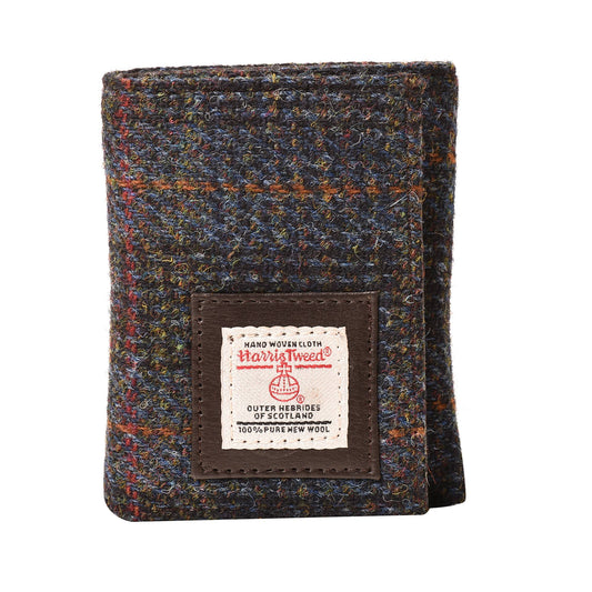 Harris Tweed Wallet Trifold Button Navy Blue