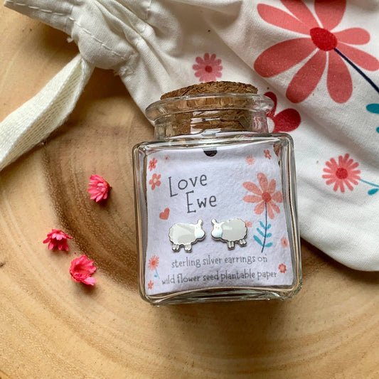 Sterling Silver Love Ewe Sheep Bottled Earrings