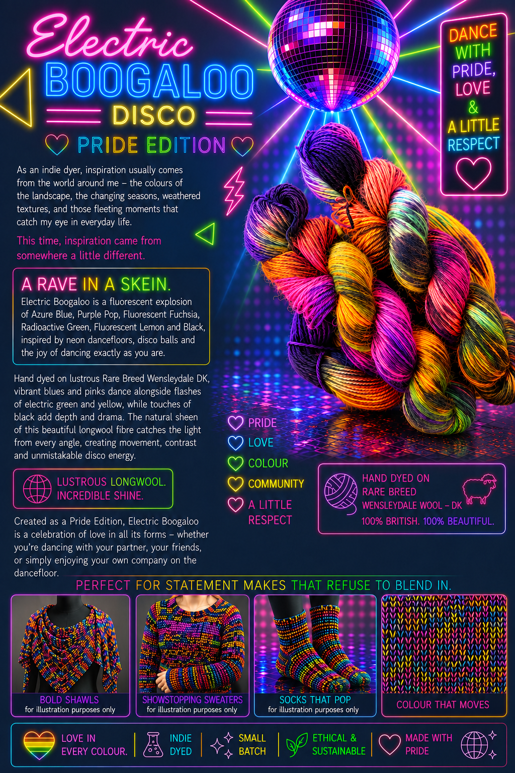 DK Wensleydale yarn - Electric Boogaloo Pride Edition