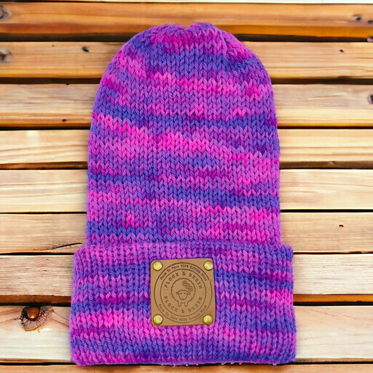 Pure Wool Beanie -  Pink N Purple Pop