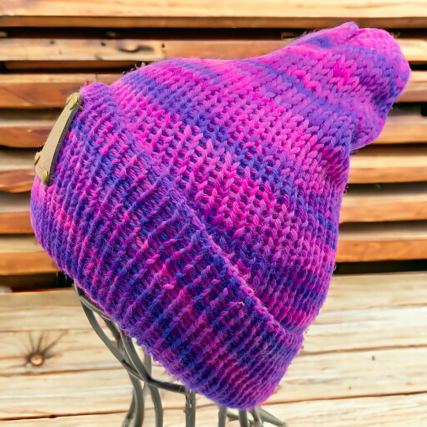 Pure Wool Beanie -  Pink N Purple Pop