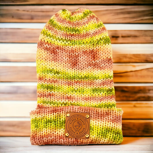 Pure Wool Beanie -  Peaches & Green