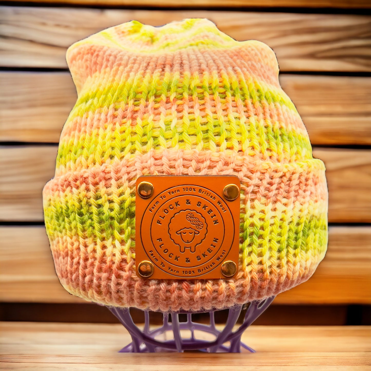 Pure Wool Beanie -  Peaches & Green