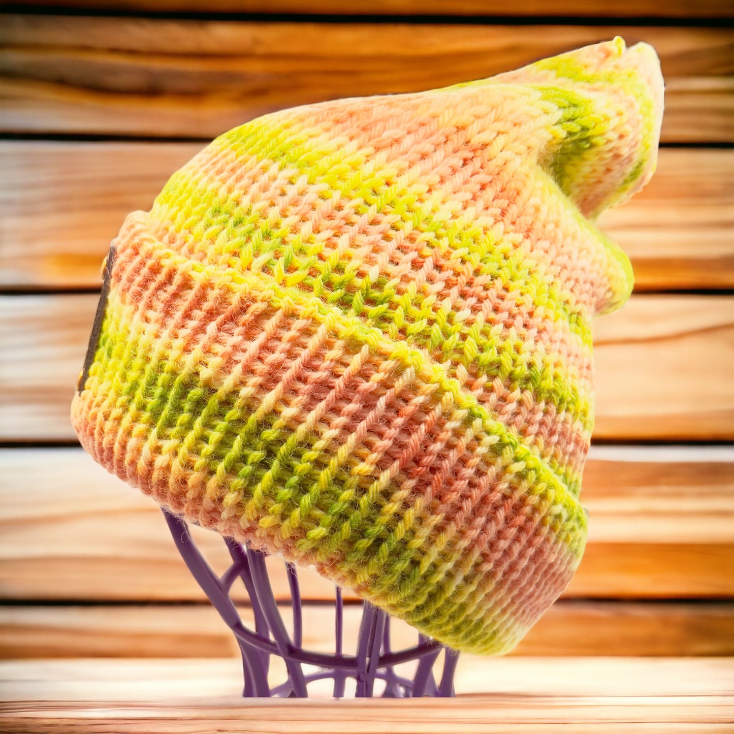 Pure Wool Beanie -  Peaches & Green