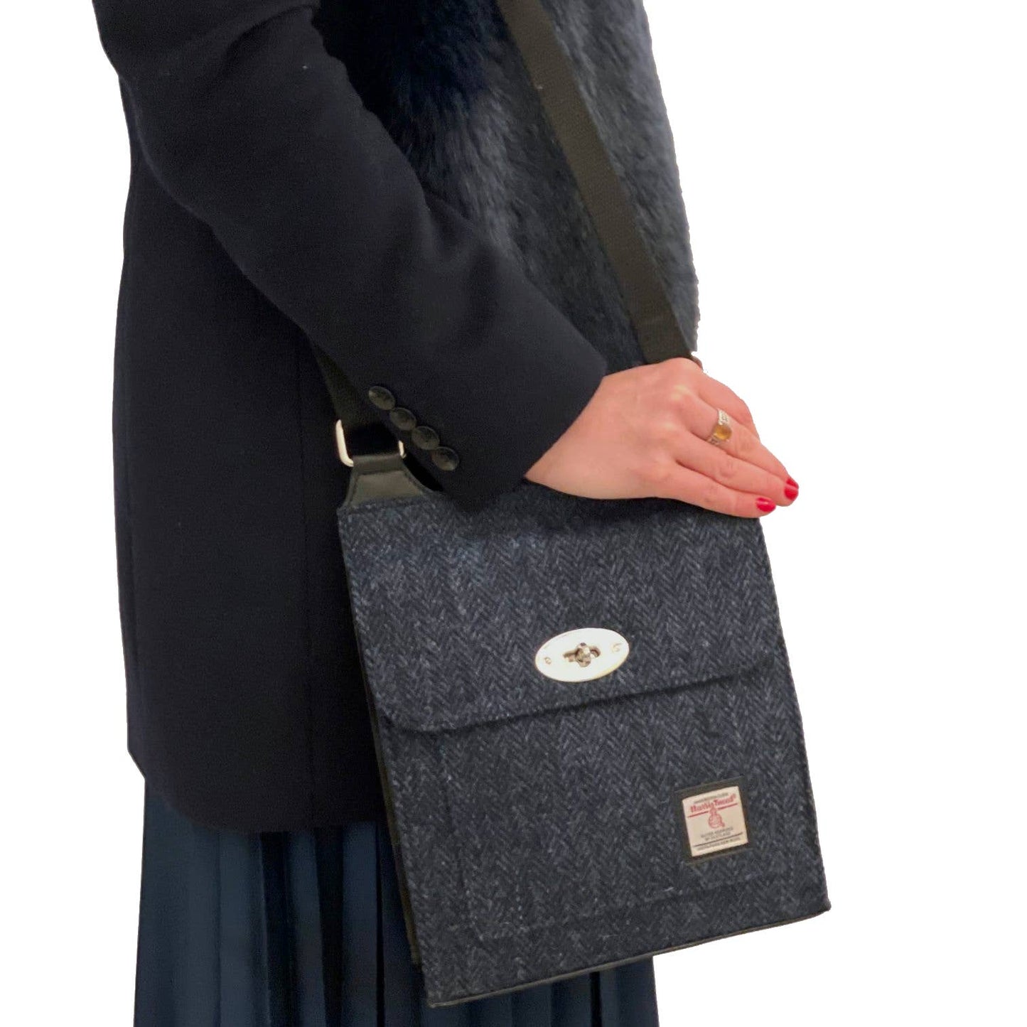 Harris Tweed Satchel Bag Blue Herringbone
