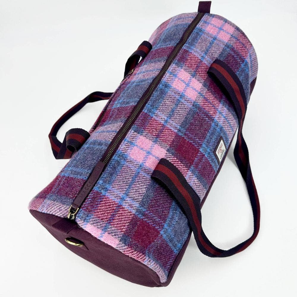 Harris Tweed Barrell Holdall Weekender Bag Pastel Pink