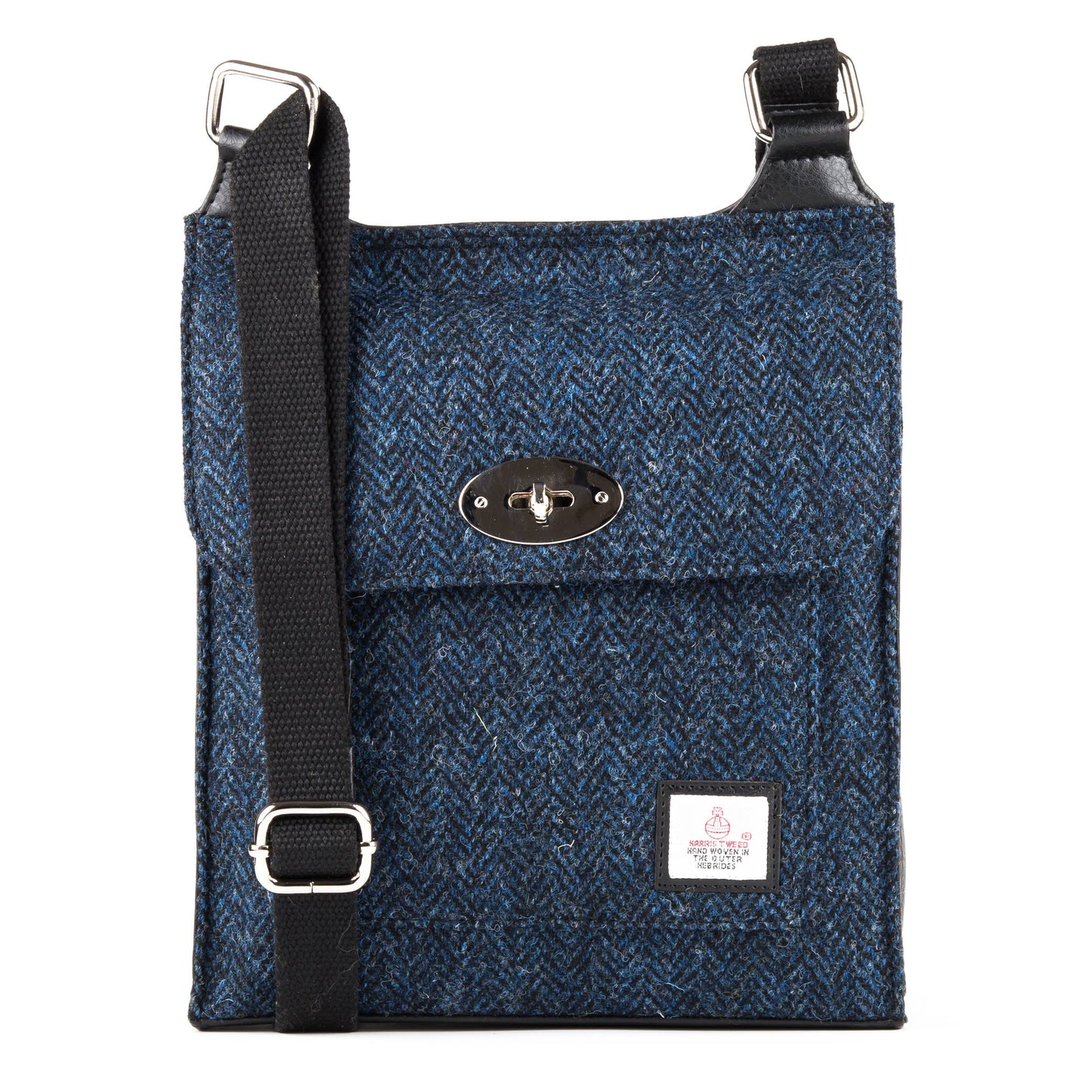 Harris Tweed Satchel Bag Blue Herringbone