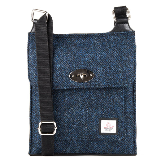 Harris Tweed Satchel Bag Blue Herringbone