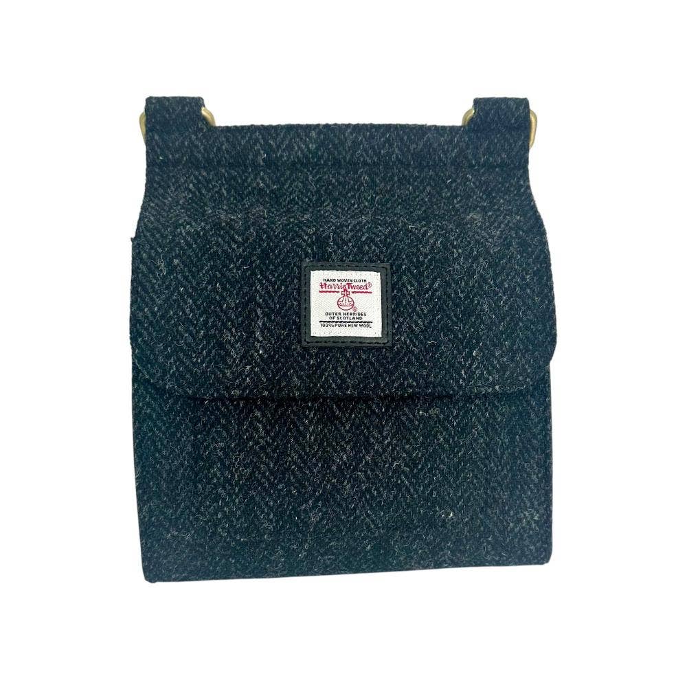 Harris Tweed Medium Satchel Bag Charcoal Herringbone