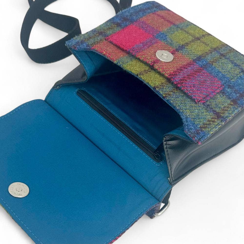 Harris Tweed Medium Satchel Bag Blue/Pink Check