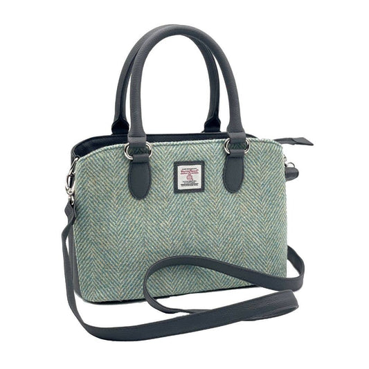 Harris Tweed Top Handle Bag Turquoise Herringbone