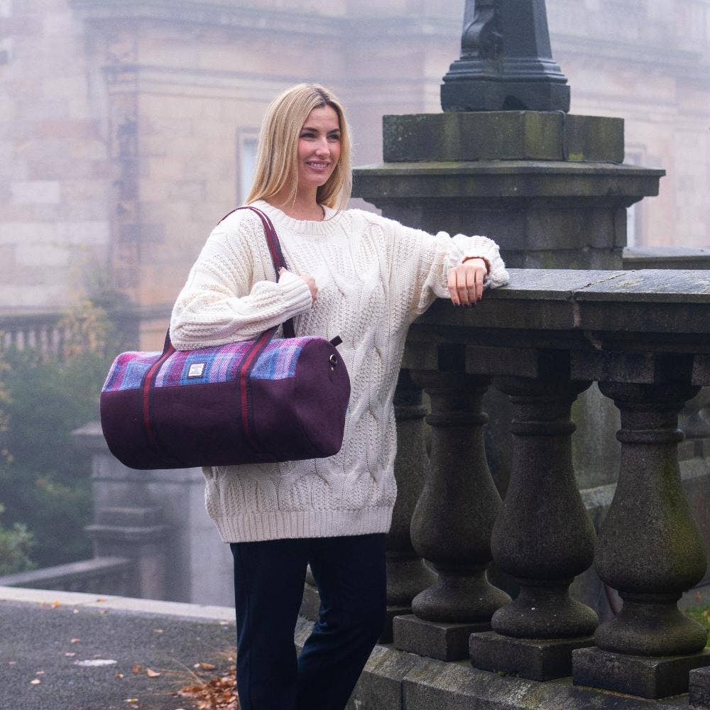 Harris Tweed Barrell Holdall Weekender Bag Pastel Pink