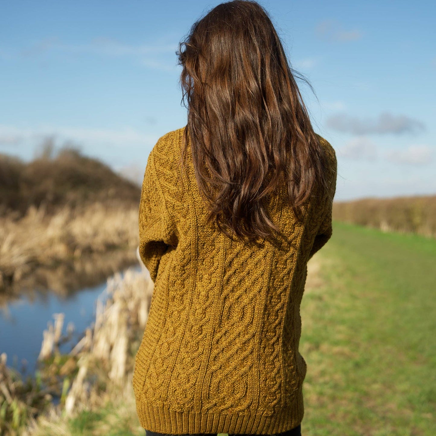 British Wool Aran Cable Jumper - Harvest
