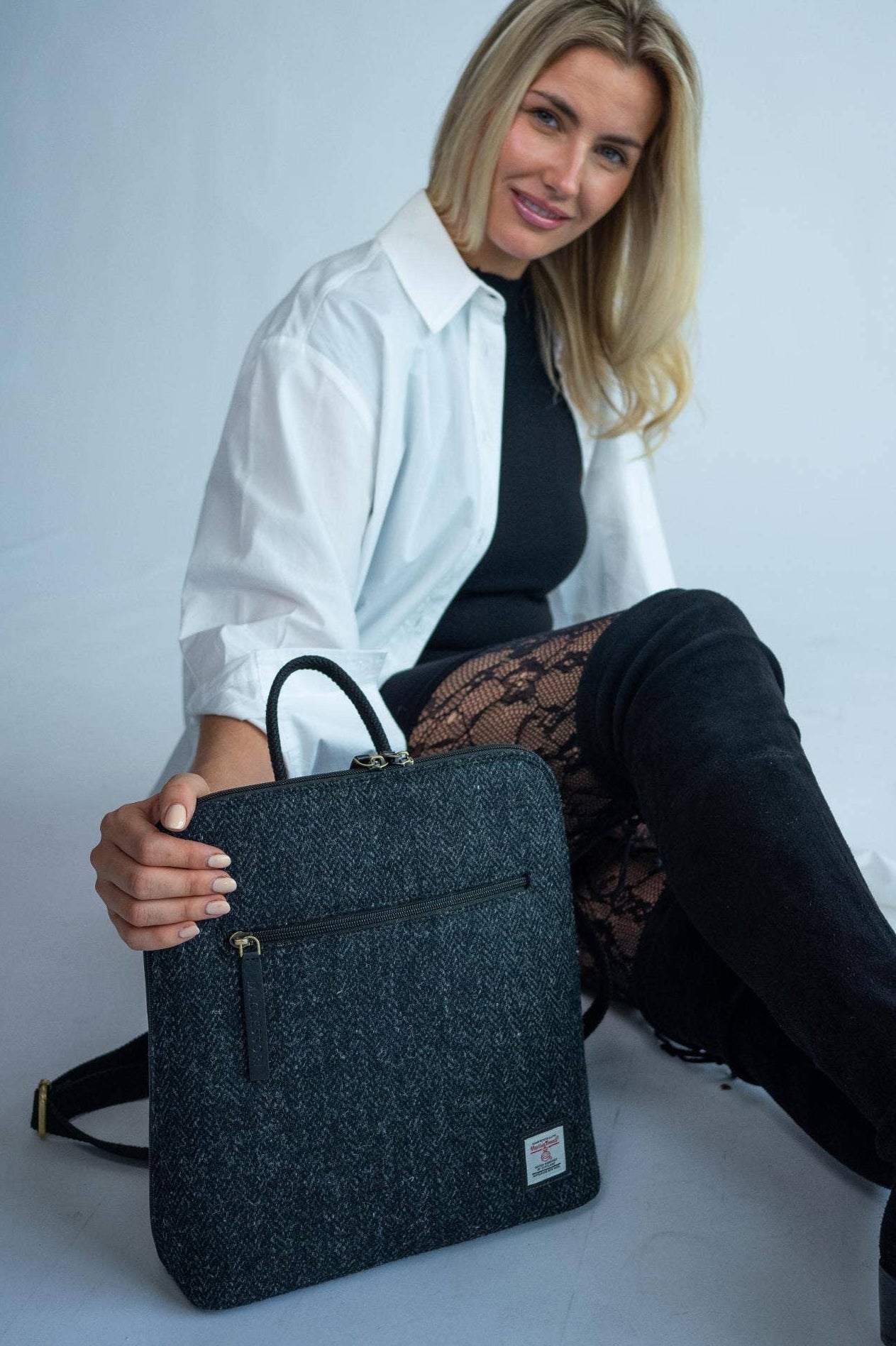 Large Backpack in Charcoal Tweed