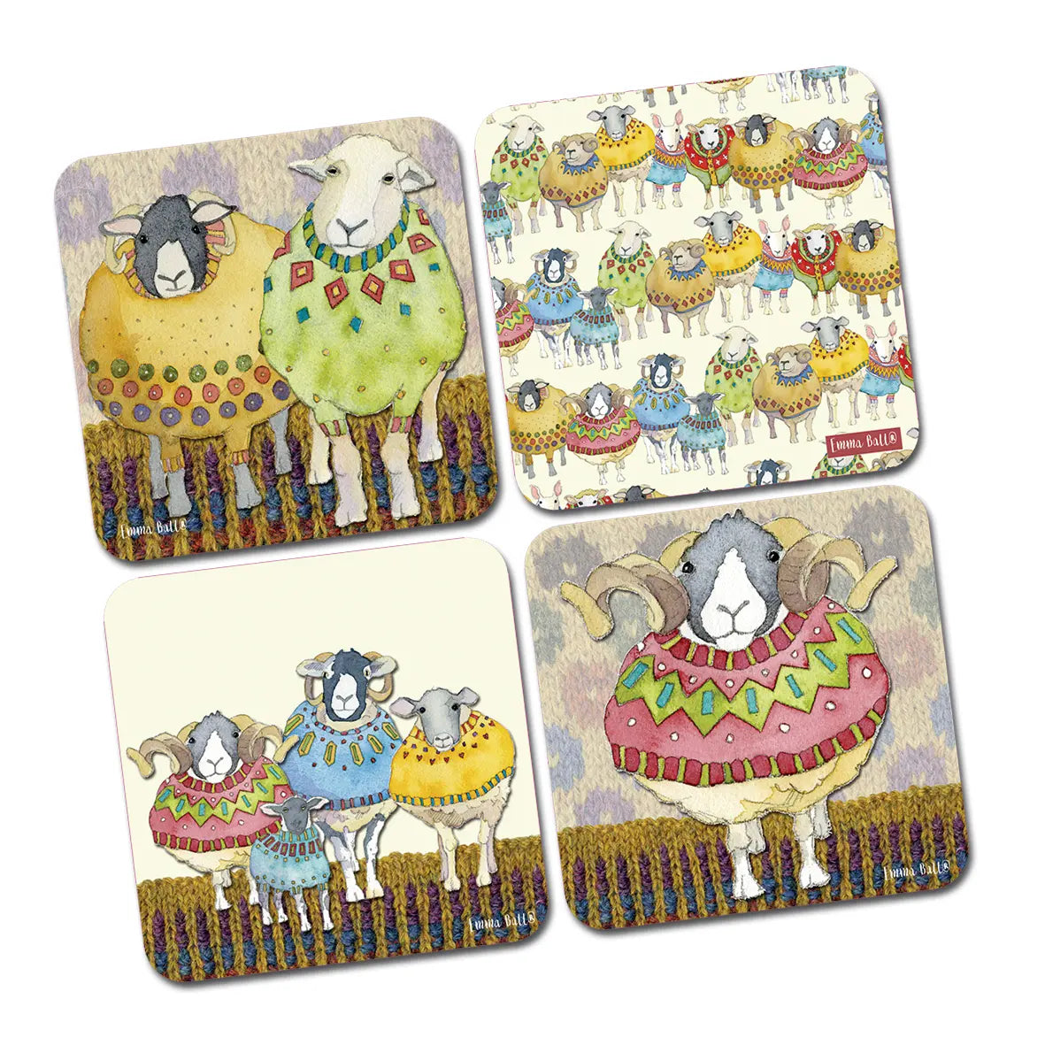 EMMA BALL -SHEEP IN SWEATERS SET OF 4 COASTER SET